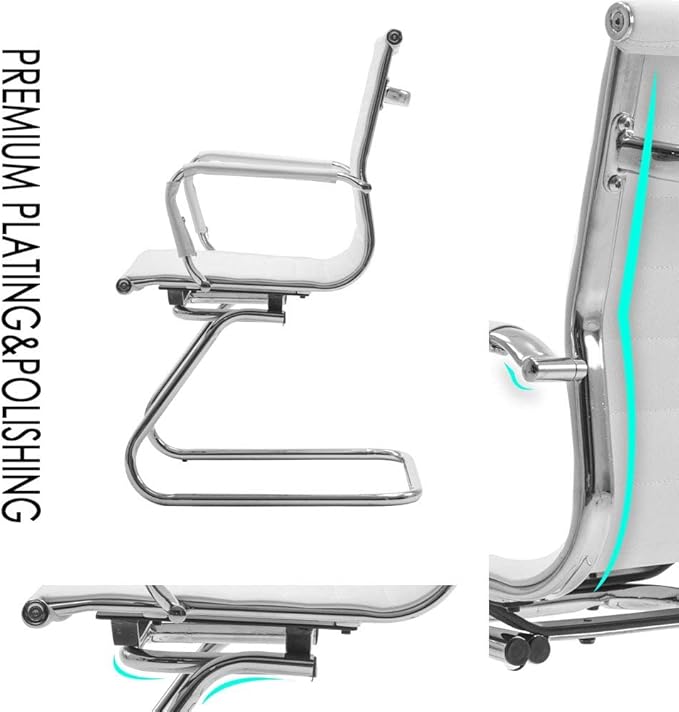 DM Furniture White Office Desk Chair No Wheels Set of 4 PU Leather Computer Chairs Mid Back Guest Chairs for School Reception Conference Waiting Room, White