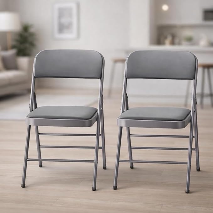 Amazing for less Pack of 2 (Fabric/Vinyl) Steel Frame Metal Foam Padded Folding Chairs (Black, Gray, White) (2-Pack - Vinyl Gray)