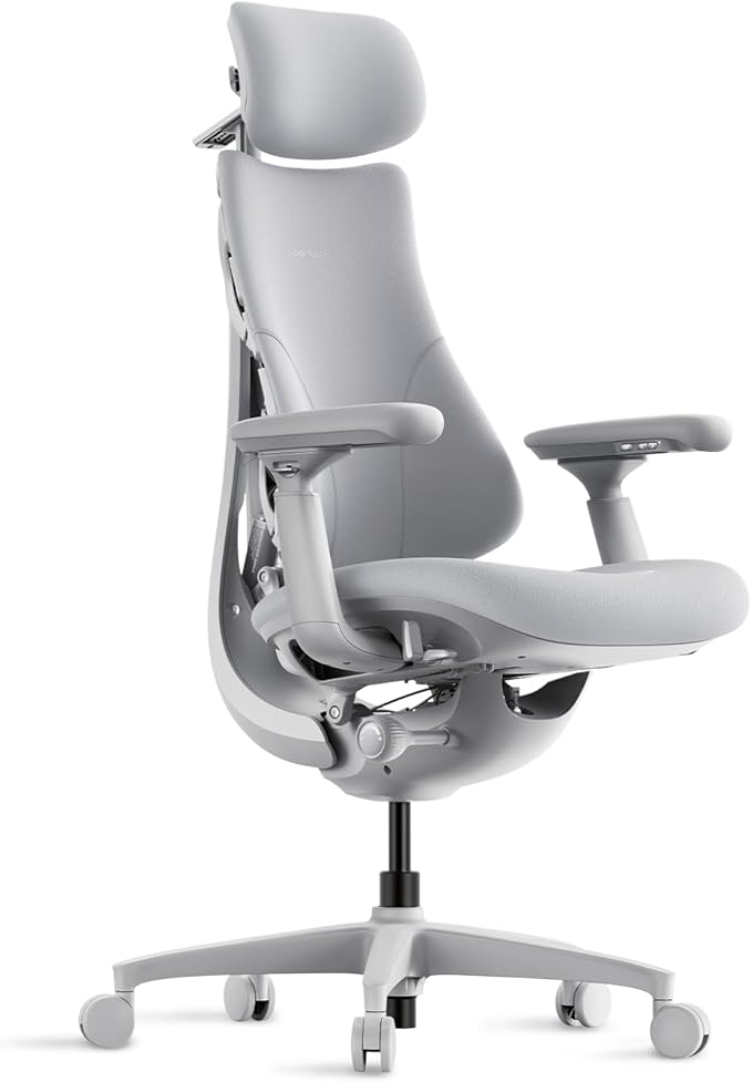 LiberNovo Dynamic Ergonomic Office Chair - Comfy Adjustable Desk Chair with Adaptive Lumbar Support, 160° Recline & Built-in Spine Stretch for Back Comfort, Home Office Long Hours Use, Gray+45cm
