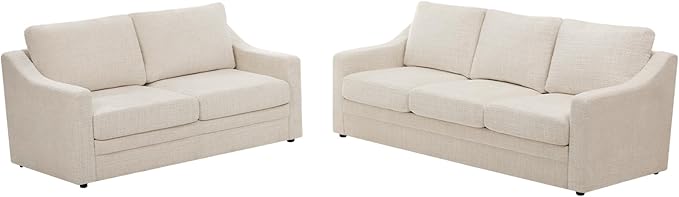 ACMEASE 2 Pieces Chenille Sofa Sets w/Comfortable Back Cushions, Upholstered Loveseat & Sofa w/Deep Seat Space, Modern 2 Seat & 3 Seats Couch Sets w/High Resiliency Foam for Living Room, Office, Beige