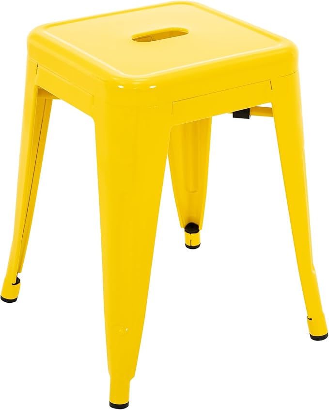 Brage Living 18 Inch Industrial Metal Stools Set of 2, Stackable Classroom Kitchen Short Stools, Backless Metal Dining Chairs for Indoor Outdoor (Yellow)
