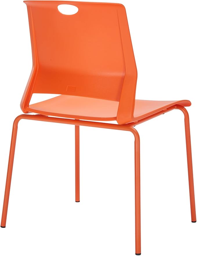 Sidanli Stackable Office Chairs, Orange Guest Chairs with Comfortable Streamline Seat, Stacking Chairs No Wheels for Conference Room, Set of 4.