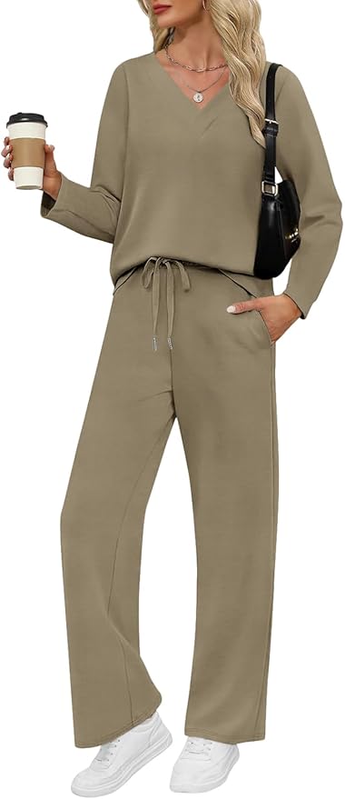 VUTRU Womens 2 Piece Lounge Sets Casual Fall Travel Vacation Outfits Tracksuit Wide Leg Loungewear 2025