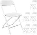 6 Pack White Folding Chairs, Portable Party Chairs, Plastic Folding Chair, Stackable Commercial Seats with Steel Frame for Office Wedding Party Patio Dinning Events, 350lbs Capacity