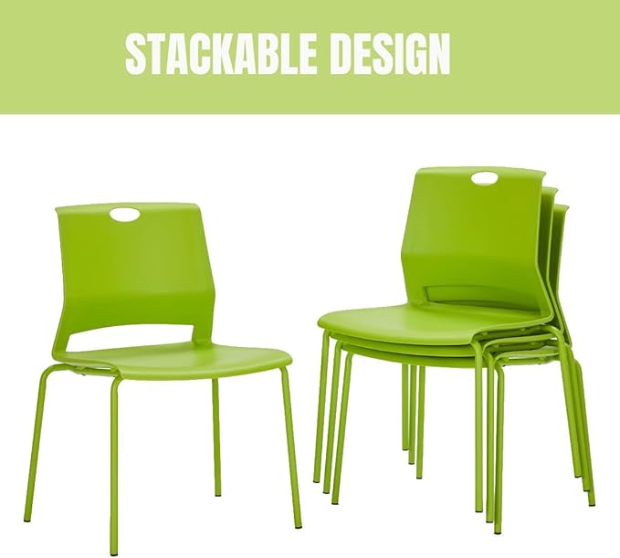 Stackable Chairs Set of 4, Office Waiting Room Chair Plastic Seat, Green Stacking Chairs with Sturdy Metal Legs, Guest Chair for Conference Rooms, Churches, Living Rooms, Classrooms(Green).