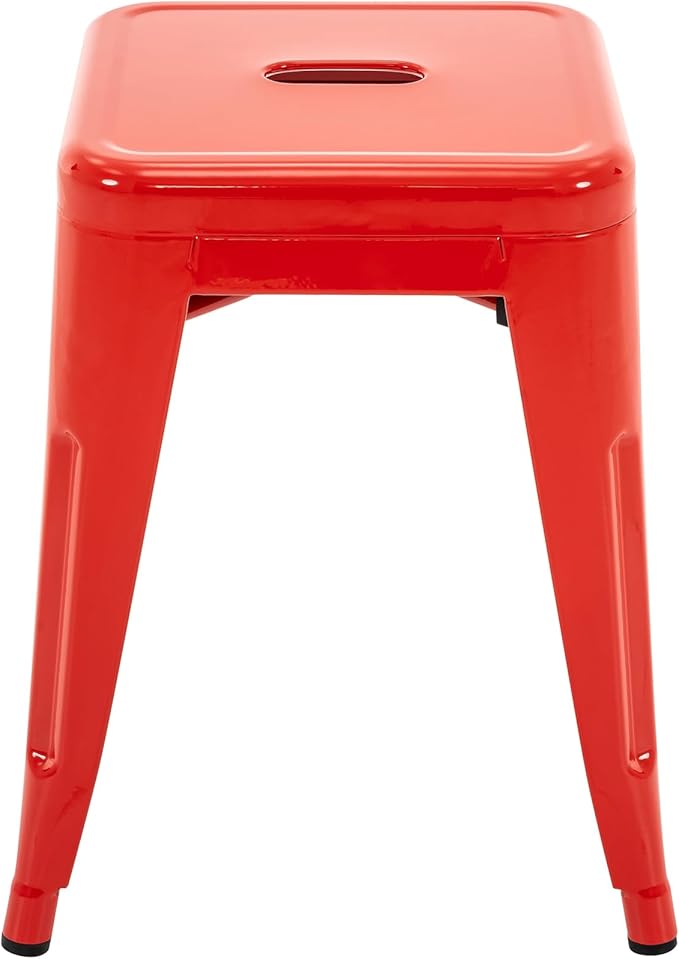 Brage Living 18 Inch Industrial Metal Stools Set of 4, Stackable Classroom Stools, Backless Metal Dining Chairs for Indoor Outdoor, Kitchen Short (Red)