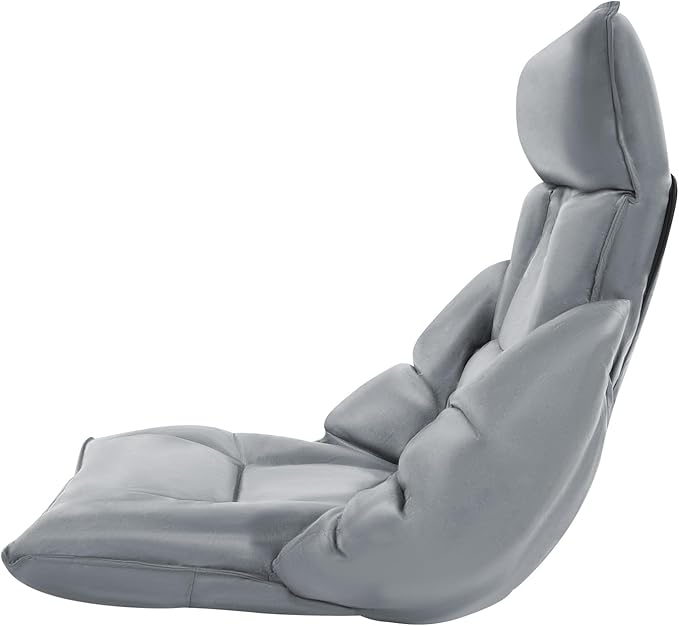 Adjustable Lazy Sofa Floor Chair, 5-Position Grey PP Cotton & Iron, 220lbs, Armrests, for Living Room, Bedroom, Balcony Relaxation