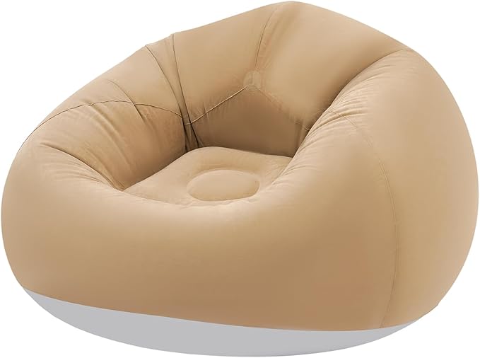 6 Pcs Bean Bag Chairs for Adults, Inflatable Chairs with Foot Pump, Folding Blow Up Couch, Flocking Portable Lazy Sofa for Movie Night, Living Room, Camping, 220 lbs Load Capacity (Brown+Green+Orange)
