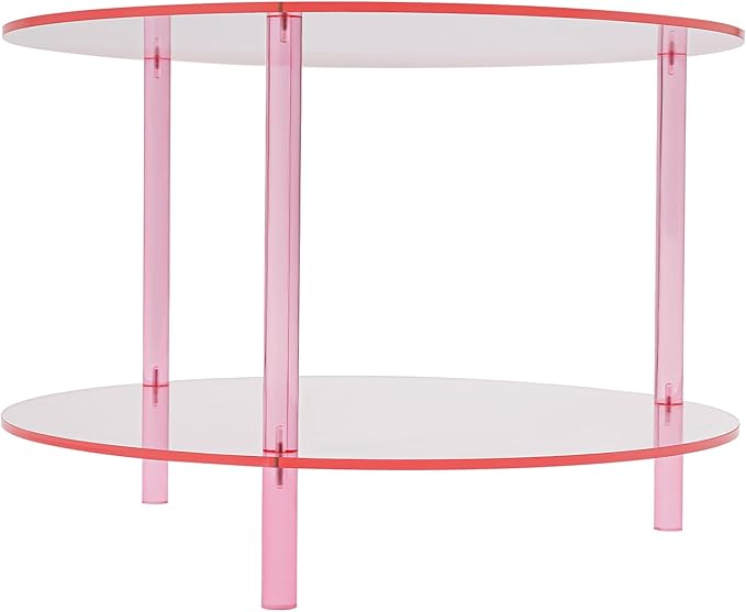 Xuthusman Modern Coffee Table，Acrylic Coffee Table 2-Tier Center Desk with Storage Minimalist Accent Desk Stylish Nightstand for Living Room Sofa Dorm Office（Pink）