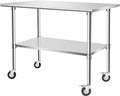 Stainless Steel Table - Metal Table Cart - Commercial Workbench with Caster Wheel - NSF Certified - for Restaurant, Warehouse, Home, Kitchen, Garage,48''x30''