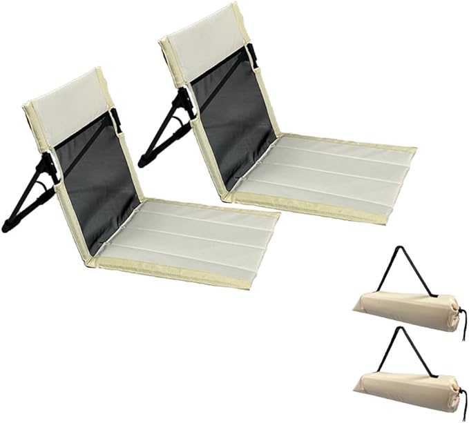 2 Pack Foldable Camping Chairs with Mesh Backrest,Ultra-Light Portable Beach Chairs with Carry Bag for Sunbathing Swimming Poolside Picnic Lawn Road Trips (Khaki)
