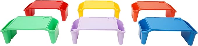6 Pcs Kids Lap Desk Tray, Plastic Breakfast Laptop Trays with Side Slots Portable Stackable Lap Desk Tray for Writing Eating Game Classroom (Red/Green/Yellow/Purple/Orange/Blue)