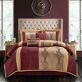 Grand Avenue Elegant Wine Gold 7 Pieces Lightweight Microfiber Bed-in-a-Bag Comforter Bedding Set,Striped, Jacquard California King Comforter Set, All Season Bedroom Home Décor