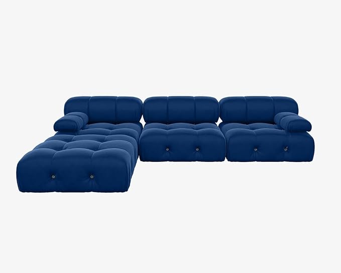 JACH 104" Modular Sectional Couch, L-Shaped Minimalist Velvet Sofas, Convertible Comfy Couch, Sectional Sofa with Reversible Chaise Ottoman for Living Room, Apartment (Blue)