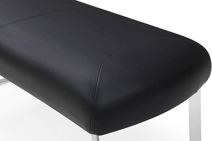 ZURI Modern Sandra Black Leatherette Bench with Polished Stainless Steel Base