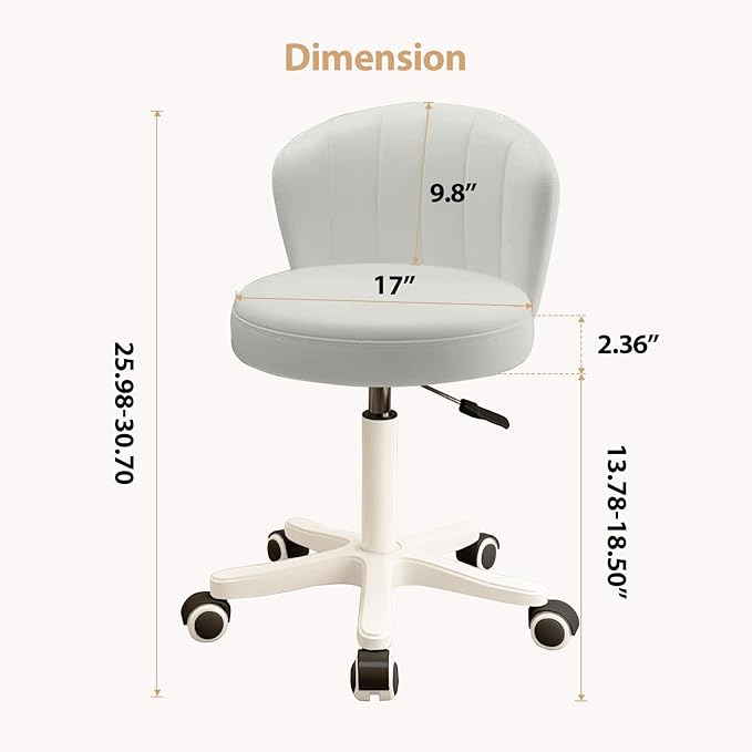 HDHNBA Small Desk Chair Round Rolling Chair with Back PU Leather Height Adjustable Swivel Vanity Work Computer Stool Chair for Home Office Bedroom, Set of 4