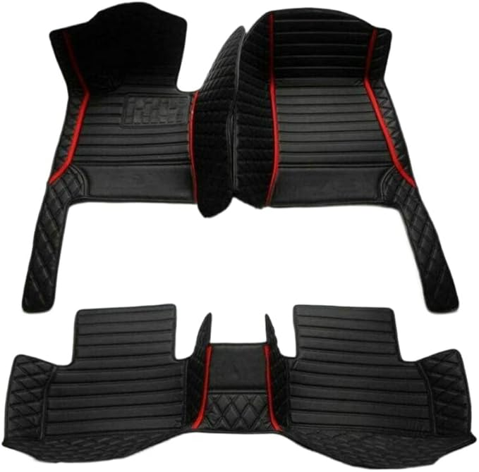 TAHALI Custom Colors Car Floor Mats Black Pink for 99.9% Sedan SUV Sports， All-Weather Liners Car Floor mat，Luxury Leather Automotive Floor Mats (3D Black Red 1,3D Floor Mats)