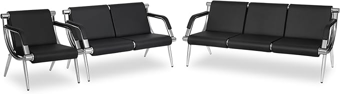 Kinfant Waiting Room Chair- Office Reception Furniture with Armrest and PU Leather Cushion, Office Guest Chair for Waiting Room Airport Hospital Bank Lobby, Black (1 Seat+2 Seat+3 Seat)