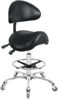 Nazalus Saddle Stool Chair with Back Support Footrest, Heavy-Duty(350LBS), Hydraulic Rolling Swivel Adjustable Stool Chair for Salon Spa Beauty Massage Dental Clinic Home Office Use(Black)