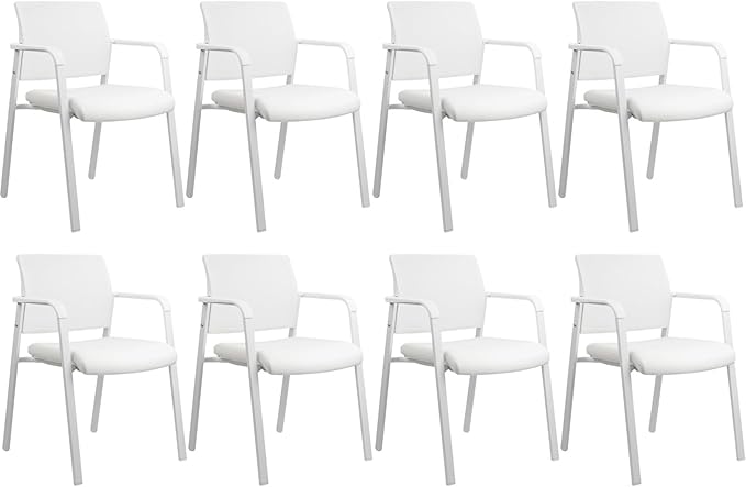 CLATINA Mesh Back Stacking Arm Chairs, Office Reception Guest Chair, Desk Chair No Wheels Ergonomic Lumbar Support and Thickened Seat Cushion for Waiting Conference Room White(8 Pack)