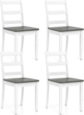 Giantex Dining Chairs, Wooden Armless Kitchen Chairs with Solid Rubber Wood Legs, Farmhouse Ladder Back Dining Chairs for Dining Room (4, White+Gray)
