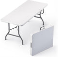 6 Feet Foldable Table with Built in Handle & Steel Legs | 6FT Heavy Duty Folding Portable | Perfect for Party, Dining, Wedding, Events, Picnic Indoor, Outdoor, Camping, Utility, Folding - 6 Foot