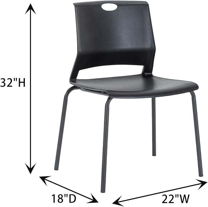 Black Stackable Chairs Set of 4, Modern Office Guest Chair Wide Seat, Stackable Dining Chairs, Plastic Chair for Conference Room, Church,Living Room, Waiting Room, Classroom.