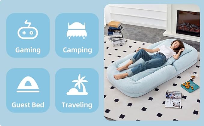 Versatile Light Blue Folding Sofa Chair with 5 Adjustable Positions - Perfect Plush Floor Lounge Chair for Gaming & Relaxation