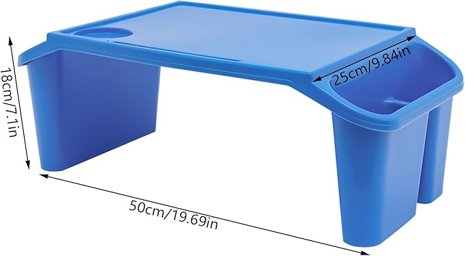 6 Pcs Kids Lap Desk Tray with Storage, 19.69 * 9.84 * 7.1in Desk Bulk Lap Table with Side Pockets and Slot, Portable Plastic Lap Bed Table for Writing Eating Game Classroom (Blue)