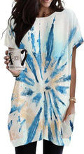 Poetsky Summer Womens Tunic Tops for Leggings with Pockets Short Sleeve Casual Long T Shirts S-3XL