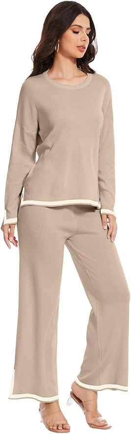 YOKGO Petite Lounge Sets for Women Long Sleeve Sweater Pajama Sets Sweatsuits 2 Piece Pant Sets Tracksuit Travel Outfits