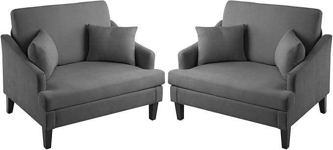 Bezseller Oversized Accent Chairs Set of 2, 33.5'' Wide Seat Comfy Armchair with 2 Pillows, Upholstered Big Reading Chair, Modern Single Sofa Chair for Living Room Bedroom Apartment Office, Dark Grey