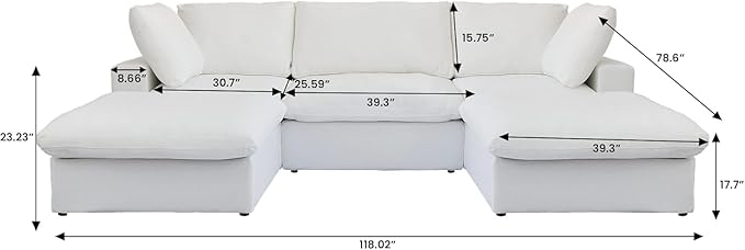 U-Shaped Cloud Sectional Couch, White Modular Sectional Sofa, Modern Comfy Cloud Sofa with Storage Ottomans, Covers Removable, Convertible Sleeper Couch for Living Room Apartment (Linen Fabric)