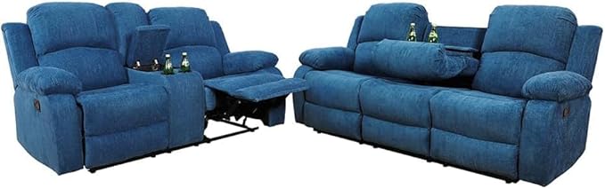 AYCP Microfiber Living Room Furniture Set Reclining Sofa Set Loveseat Furniture Sets in Living Room Sofa Recliners (Sofa+Loveseat, Blue Microfiber)