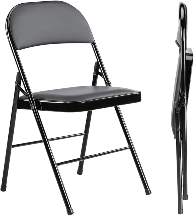 Padded Folding Chairs Set of 2, Portable Stackable Acrylic with Cushion for Outdoor Activities, Indoor Gatherings, Living Rooms and Office Meetings, Black