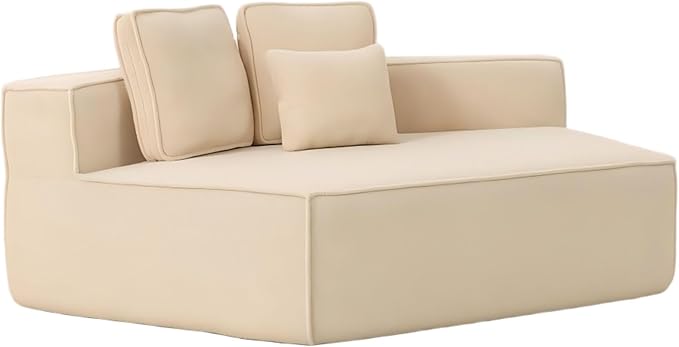 EPOFIT 1-Seater Teddy Fleece Modular Sofa Chair, Low-Profile Floor Seat with Wide Cushion and All-Foam Support, Left-Facing Design, Compressed Packaging – Beige