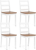 Giantex Dining Chairs, Wooden Armless Kitchen Chairs with Solid Rubber Wood Legs, Farmhouse Ladder Back Dining Chairs for Dining Room (4, White+Brown)