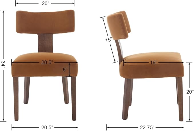 RIVOVA Upholstered Dining Chairs Set of 2, Modern Wooden Kitchen Chairs Fabric Side Dining Room Chair Farmhouse Dinner Chair for Kitchen Dining Room, Yellow Brown