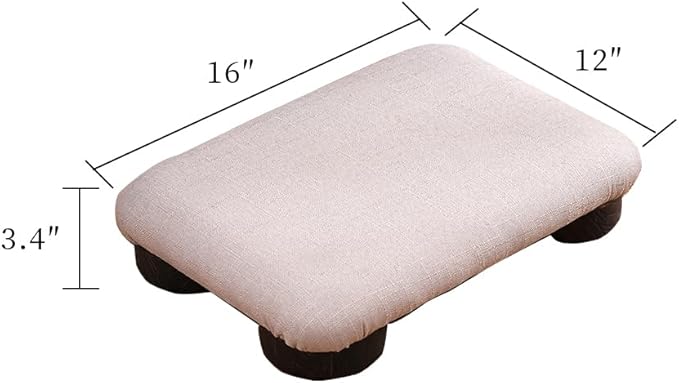 Floor Ottoman with Soft Fabric Cover - Light Beige, Dark Wooden Legs, Versatile for Meditation, Footrest, Seating - Living Room, Bedroom, Office Friendly