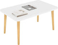 Funecy Coffee Table Low Table with Solid Wood Sturdy Legs, Floor Table Desk for Sitting on The Floor, Storage and Living Room Furniture (White-Square)