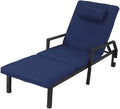 Patio Chaise Lounge – Adjustable Outdoor Lounge Chairs with Cushions & Headrest – All-Weather Rattan Reclining Lounge Chairs for Poolside, Garden, and Patio (1 Pc, Blue)