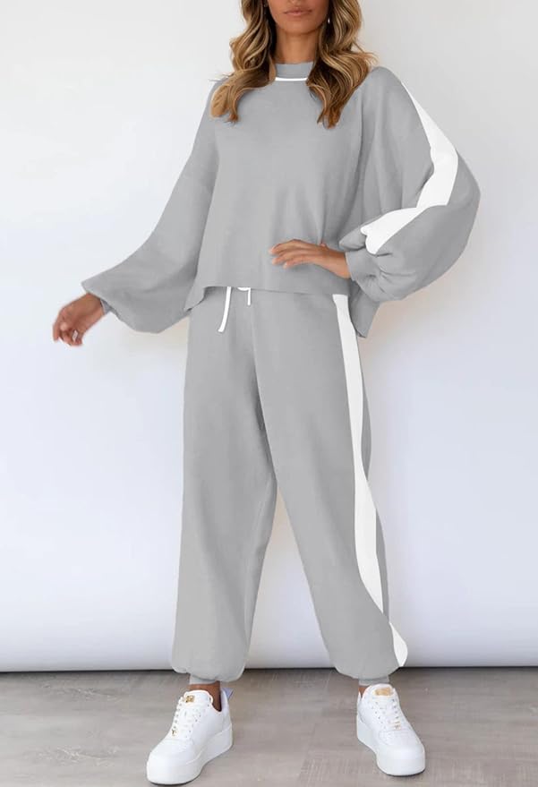 Viottiset Women's 2 Piece Outfits Sweatsuit Casual Knit Pullover Sweater Pajamas Lounge Set