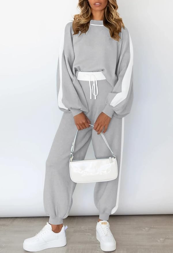 Viottiset Women's 2 Piece Outfits Sweatsuit Casual Knit Pullover Sweater Pajamas Lounge Set