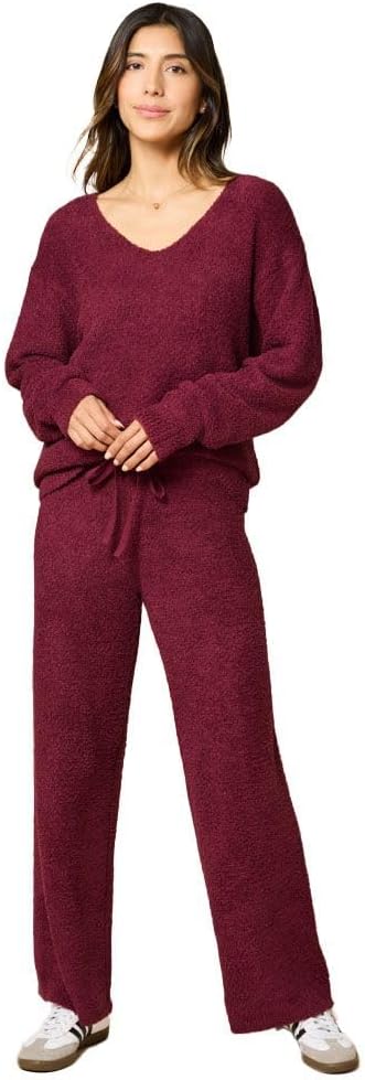 Softies Marshmallow V Neck Lounge Set for Women Ultra Soft 2 Piece Loungewear with Relaxed Top and Straight Leg Pants