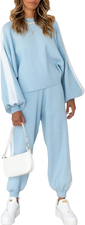 Viottiset Women's 2 Piece Outfits Sweatsuit Casual Knit Pullover Sweater Pajamas Lounge Set