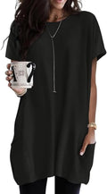 Poetsky Summer Womens Tunic Tops for Leggings with Pockets Short Sleeve Casual Long T Shirts S-3XL