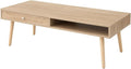 EMOOR Wooden Small Coffee Table with Storage Rectangle Large (47.2"x19.7") Oak, Floor Sitting Low Table Small Space Minimalist Japanese Tatami Room