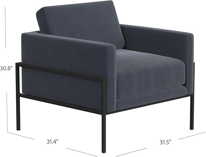 HomePop Modern Metal Frame Accent Chair|Homepop Home Décor|Accent Chairs for Living Room & Bedroom - Steel Blue Velvet