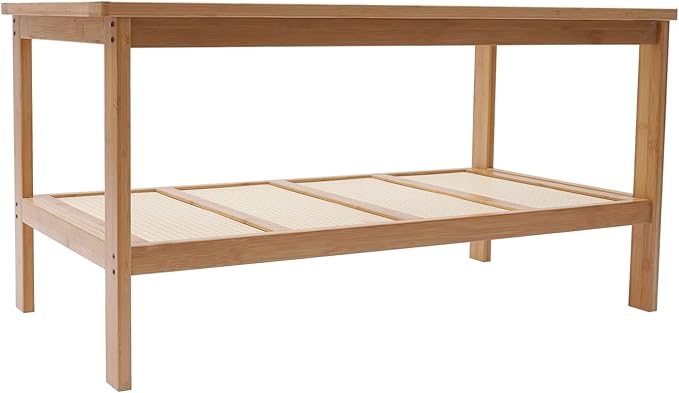 2 Tier Pedestal Coffee Table Glass Top Coffee Table Sofa Tables with Open Storage Living Room Furniture, Double Layer Modern Living Room Table Tea Table Low Table for Sitting on The Floor