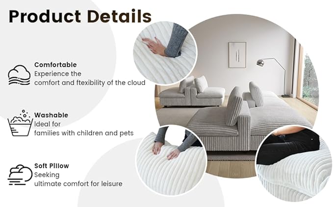 Cloud Modular Sectional Sofa,157" Oversized 7 Seater Sofa,V Shaped Couch with Storage Ottoman,Plush Sofas for Living Room,Comfy Couch with Chaise,Covers Washable&Replaceable